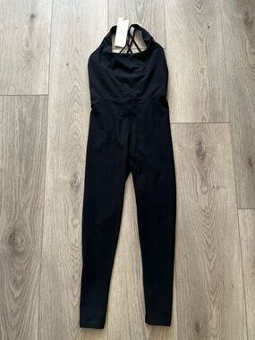 CALIA by Carrie Underwood Black Cross-Back Halter Jumpsuit